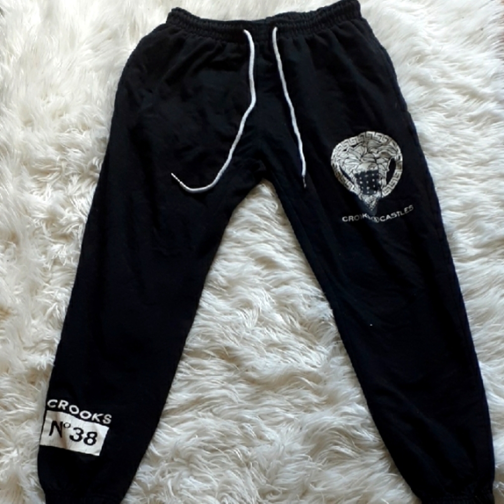 Crooks & Castles Black Medusa Icon Joggers Size Medium